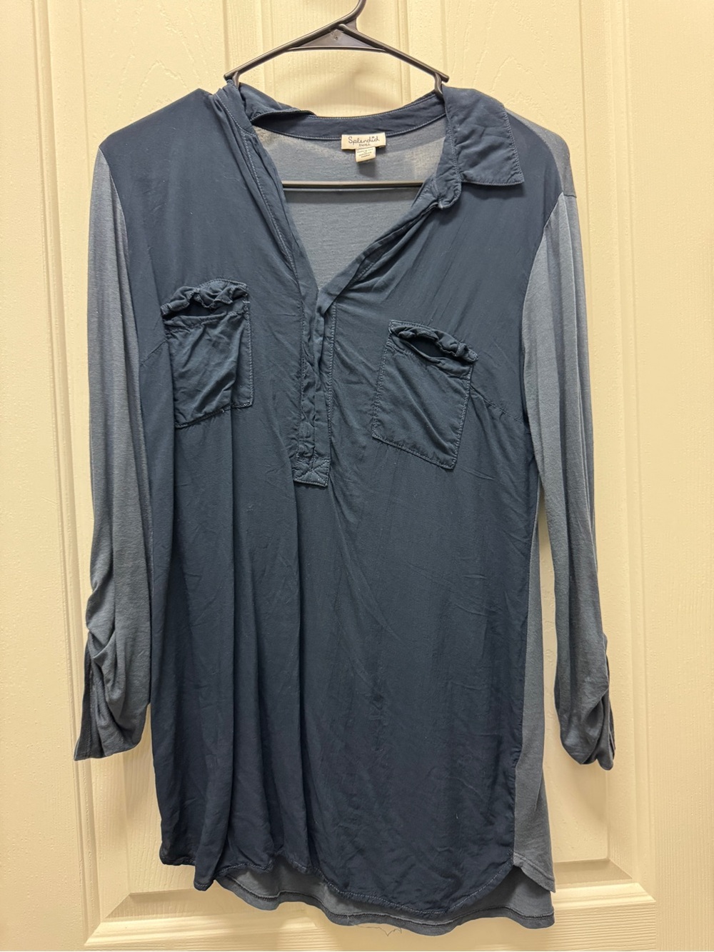Splendid Two-Tone Blue Long Sleeve Henley Tunic